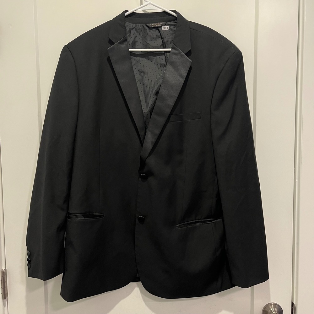 Caravelli Formal Wear Black Tuxedo Jacket Oxford 2B Blazer 44L T60512N